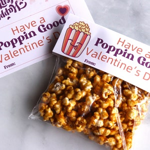 Valentine’s Day Treat Bags Topper, Happy Valentine&#39;s Day Treat Bags, Printable Bag Topper for Popcorn, Valentine Goodie Treat Bag