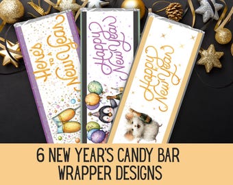 New Years Candy Bar Wrappers, Custom Candy Wrappers for New Year Party Favors, Instant Download