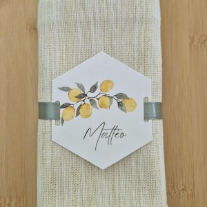 Portatovaglioli personalizzato segnaposto con nastro di raso per matrimonio battesimo compleanno evento decorazione da tavolo limone amalfi