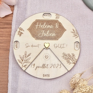Faire-part en bois personnalisé de mariage ou baptême original, invitation à tourner pour un évènement, save the date