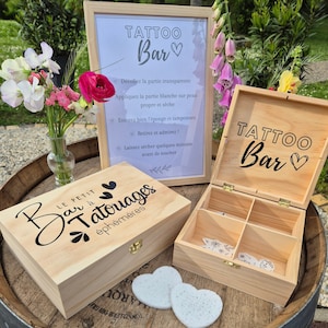 Bar tatuaggi temporanei matrimonio intrattenimento battesimo compleanno scatola di legno - Bar tatuaggi personalizzati regalo attività tatuaggi temporanei