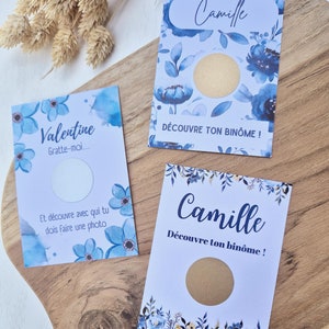 Gratta e vinci animazione blu per matrimoni, battesimi, compleanni ed eventi. Carta personalizzata, set di 10 unità. Gioco di coppia