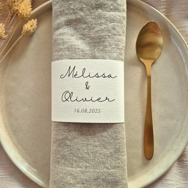 Rond de serviette personnalisé pour mariage baptême anniversaire décoration de table blanc kraft ou vellum