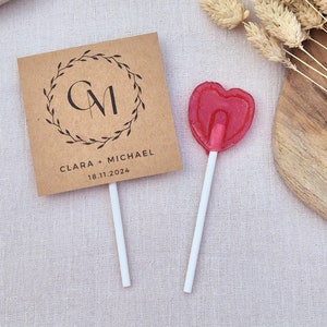 Regali per gli ospiti con lecca-lecca a cuore rosso per matrimoni, battesimi, compleanni ed eventi con etichetta regalo gourmet KRAFT
