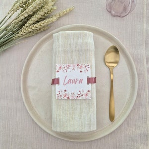 Portatovagliolo personalizzato segnaposto con nastro di raso per la decorazione della tavola di nozze, battesimi, compleanni, eventi