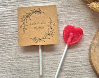 Sucette coeur rouge cadeaux d'invités pour mariage, baptême, anniversaire et évènements avec étiquette