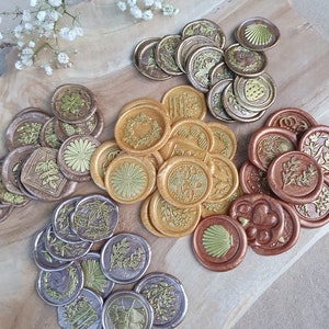 Cachets de cire couleur en vrac autoadhésifs, sceaux étiquettes autocollantes pour mariage baptême invitation - lot de 10 - motif au choix