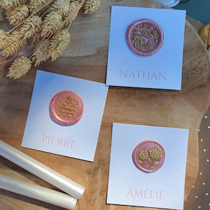 Luogo personalizzabile sigillo di ceralacca per matrimoni, battesimi ed eventi, sigilli di ceralacca, sigillo di ceralacca, kraft bianco verde - bordi dritti