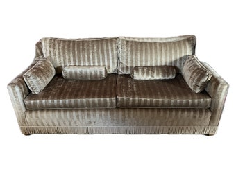 Vintage 1970s Brown Striped Velvet Loveseat Sofa