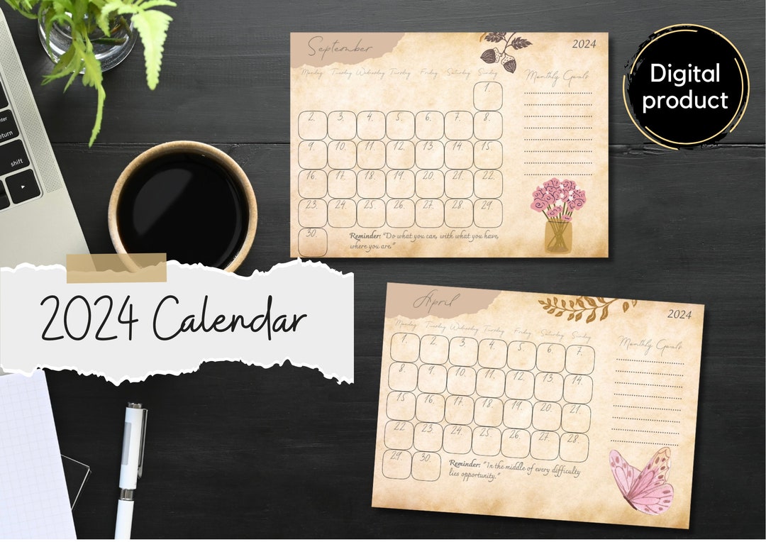 2024 Printable Calendar Cottagecore Design With Daily Etsy