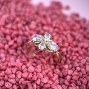 Women's 14k yellow gold ring with pink stones; pure gold; rose quartz; gold from Ukraine; jewelry from Ukraine