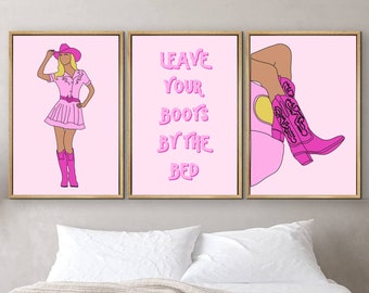 Leave Your Boots By The Bed, Western Art Prints, Cowboy Art, Cowgirl Prints, Western Gallery Wall Set, Pink, Rodeo Art Print, Set of 3