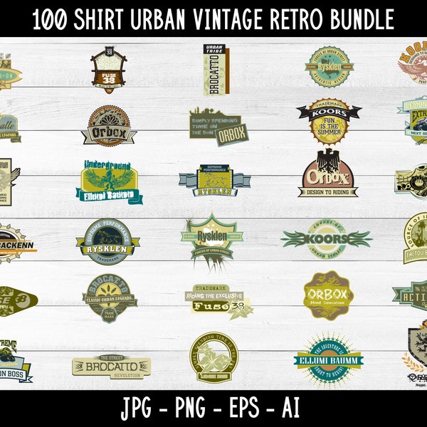100 Shirt Urban Vintage Retro Bundle, urban streetwear, graffiti font, sports font, hip hop, typopgraphy design, jpg, png, eps, ai