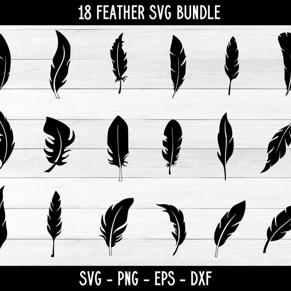 18 Feather Svg Bundle Black and White, Feather svg bundle, Feather birds svg, dxf, png,jpg, Silhouette, Files for Cricut, Tribal Feather svg