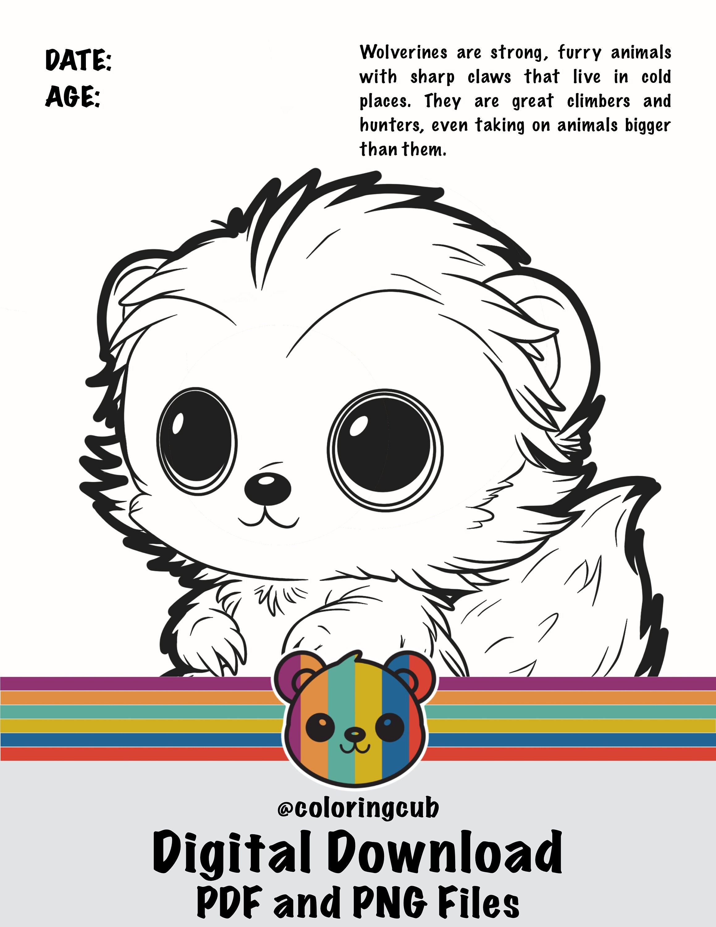 Cute Baby Wolverine Coloring Page, Digital Download, Printable Children