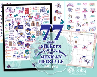 Mexican Lifestyle Digital Planner Stickers | Planner Clipart Stickers | PDF and PNG Files