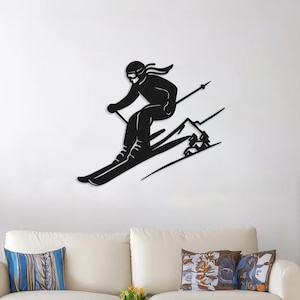 Skiing Metal Wall Art, Modern Winter Sports Decor, Man Cave Metal Wall Hanging, Fast skier, Best Ski Gifts for Skier, Rustic Winter Sport