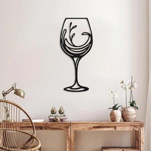 Wine Glass Metal Wall Art - Modern Wine Decor for Kitchen, Bar or Dining Room - Wine Lover Gift, Bar Sign, Housewarming Gift, Wine Wall Art