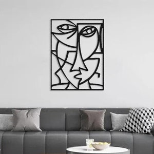 Picasso Face Metal Wall Art, Abstract Wall Decor, Picasso Sign, Above Bed Decor, Metal Line Art, Picasso Wall Art, Abstract Face, Wall Art