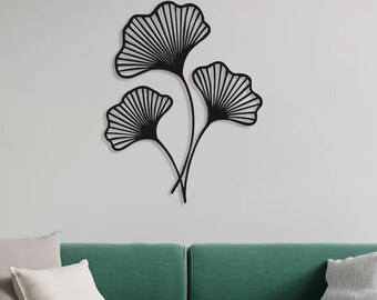 Ginkgo Biloba Metal Wall Art, Ginkgo Tree Leaves Wall Decor, Botanical Nature Decor, Modern Living Room Art, Minimalist Tropical Wall Art