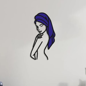 Colorful Woman Metal Bathroom Wall Decor, Bathroom Art, Abstract Metal Wall Art, Modern Decor,Minimalist Female Body Wire Art,Woman in Towel