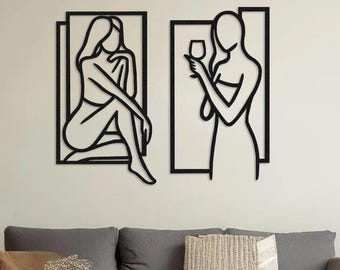 Woman Metal Wall Art | Line Art Wall Sculpture, Bedroom and Bathroom Wall Decor, Modern Home Decor, Female Body Line Art