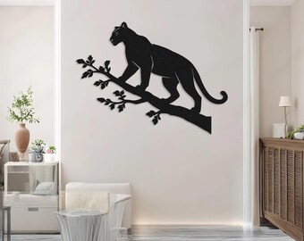 Panther auf Ast Metallwandkunst: Dschungeldekor