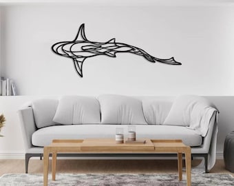 Shark Metal Wall Decor, Handmade Gift, Office Modern Wall Decor, Shark Art, Shark Decor, Nautical Wall Art, Shark Line Art,Housewarming Gift