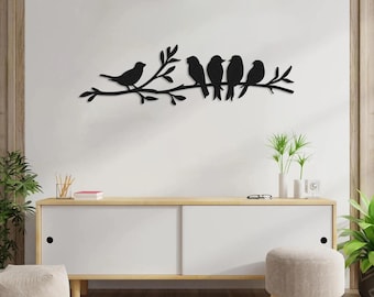 枝にとまる鳥のメタルウォールアート：モダンな自然装飾