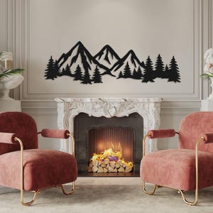 Décoration murale en métal montagne et forêt, grande décoration murale nature en métal forêt, décoration de ferme, art mural paysage, cadeau de pendaison de crémaillère