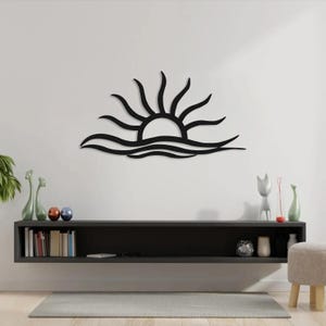Decoración de pared de metal con sol, arte moderno de sol, decoración de playa, decoración para cama, sol de metal único, arte del amanecer, decoración de playa, arte del sol, regalo de inauguración de la casa