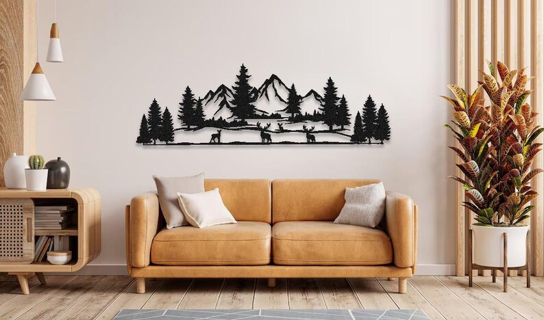 Mountain and Forest Metal Decor, Large Forest Metal Nature Wall Decor ...