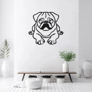 Pug Dog Metal Wall Art, Cute Dog Lover Gift, Minimalist Pet Wall Decor, Pug Silhouette Art, Animal Wall Hanging, Housewarming Gift