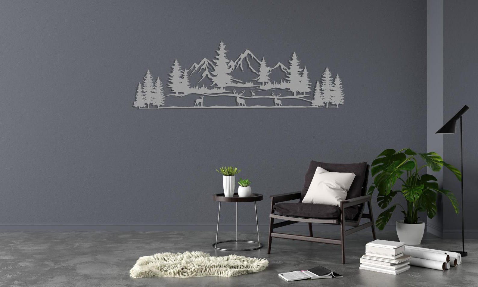 Mountain and Forest Metal Decor, Large Forest Metal Nature Wall Decor ...