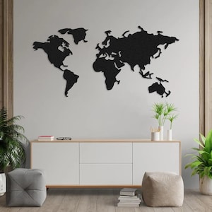 Carte du monde en métal du continent, Grande carte du monde en métal, Art mural en métal, Décoration d'intérieur, Décoration murale en métal, Cadeau de pendaison de crémaillère, Tentures murales