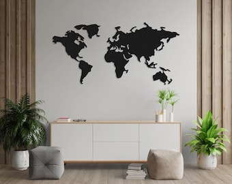 Metal World Map Wall Art, Metal World Map Decor, Large Metal Wall Art World Map Continents Decor, Home Office Decoration Wall Hanger