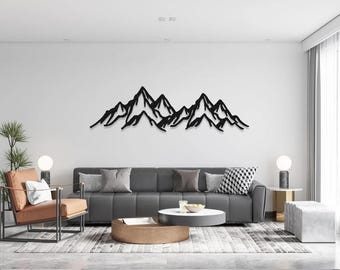 Mountain Range Metal Wall Art: Line Art, Nature Decor