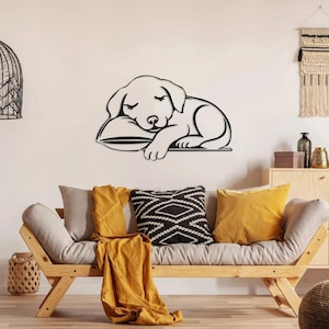 Dog Metal Wall Art, Animal Line Art, Dog Mom Gift, Dog Lovers Modern Wall Hanging, Cute Dog Metal Wall Art, Sleepy Dog, Housewarming Gift