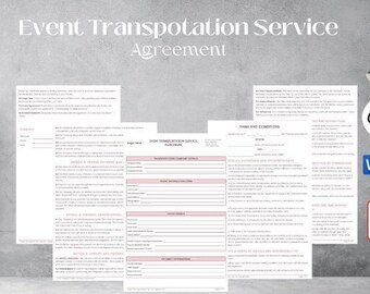 Event Transportation Service Agreement, Transportation Contract, Wedding Transportation Contract, Shuttle Service Contract, CANVA template