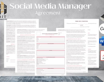 Freelance Social Media Manager Agreement Template, Attorney-Written Totallly Editable Instant Download