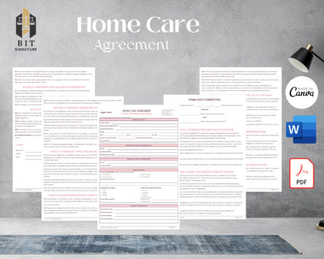 Home Care Agreement Template, Terms of Service Contract, Editable