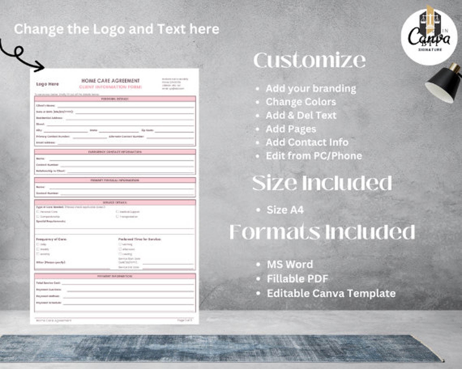 Home Care Agreement Template, Terms of Service Contract, Editable ...