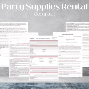 Party Supply Rental Contract, Event Rental Agreement, Equipment Rental ...