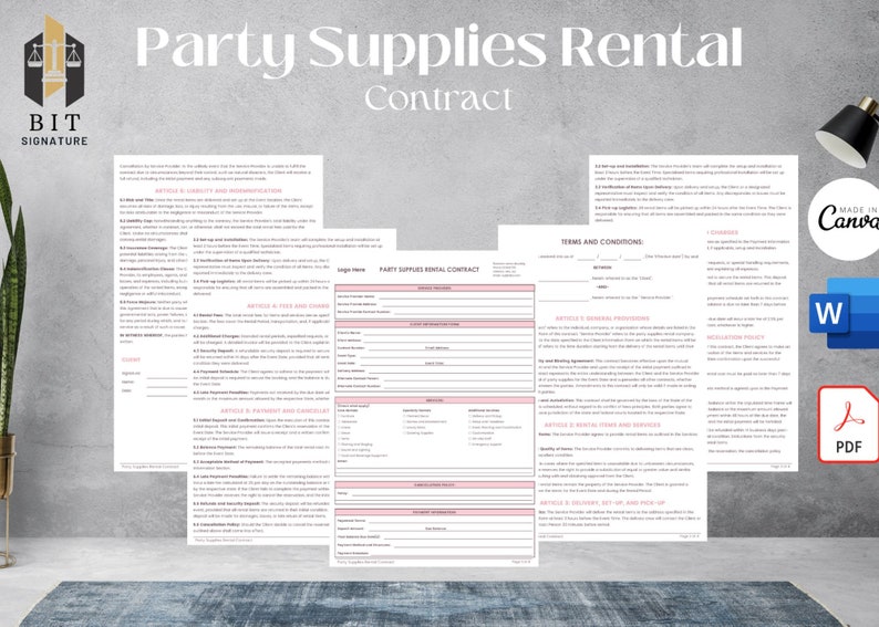 Party Supply Rental Contract, Event Rental Agreement, Equipment Rental ...