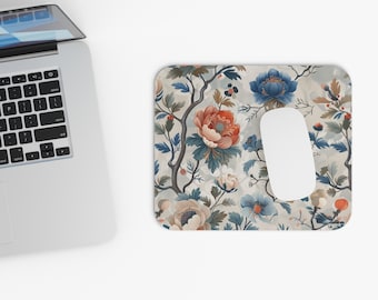Vintage Floral Chinoiserie Design Mousepad Spring Flowers Bloom Muted Tones Desk Decor Chic Desk Accessories