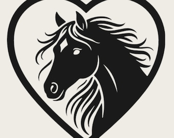 Corazón de caballo SVG PNG, Amor de caballo SVG, Diseño para amantes de los caballos, Corazón ecuestre, Archivo de corte Cricut de caballo, Descarga digital de animales