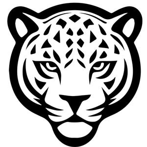 Puede incluir: Ilustración en blanco y negro de la cara de un leopardo. El leopardo tiene una expresión feroz con ojos penetrantes y una nariz prominente.
