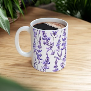 Lavender Floral Ceramic Mug, Cozy Drinkware for Tea & Coffee Lovers, Perfect Gift for Mothers Day, Birthday Ideas