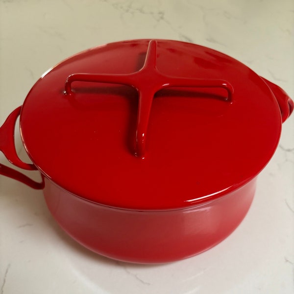 Vintage Dansk Kobenstyle Red 3.5 Qt Pot W/ Lid Enameled Metal Dutch Oven