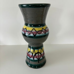 Italian Pottery Mid Century Hand-Painted Vase in Green, Black and Yellow